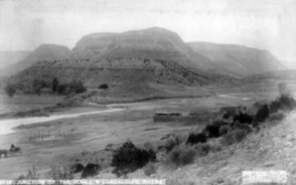 Junction of the Jemez and Guadaloupe Rivers, 1884; Photoprint copyrighted by B.L. Cook, E.A. Bass, and E.M. Robinson